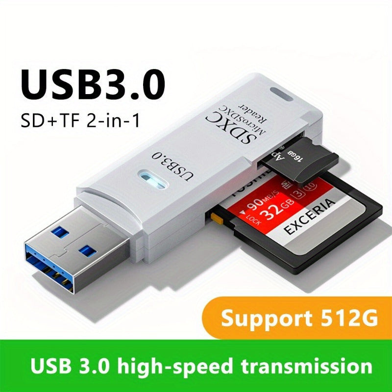 2-in-1 Mini High-Speed Multi Card Reader - USB 3.0 Adapter for Micro SD and TF Cards