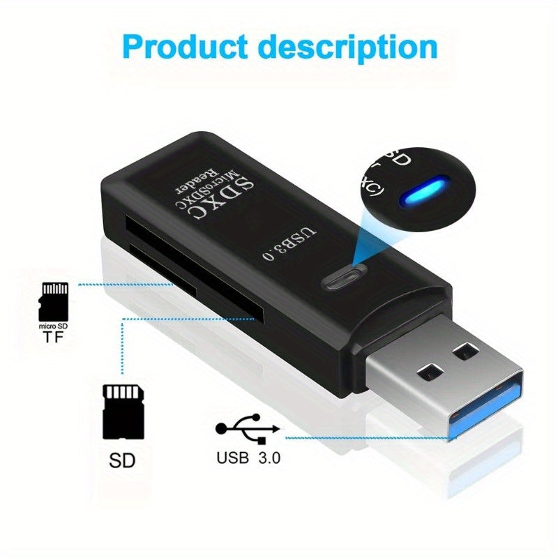 2-in-1 Mini High-Speed Multi Card Reader - USB 3.0 Adapter for Micro SD and TF Cards