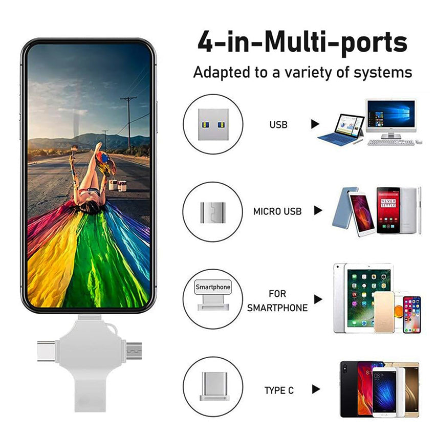 2TB USB 3.0 Flash Drive Memory Photo Stick for iPhone Android iPad Type C 4 IN 1