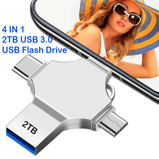 2TB USB 3.0 Flash Drive Memory Photo Stick for iPhone Android iPad Type C 4 IN 1