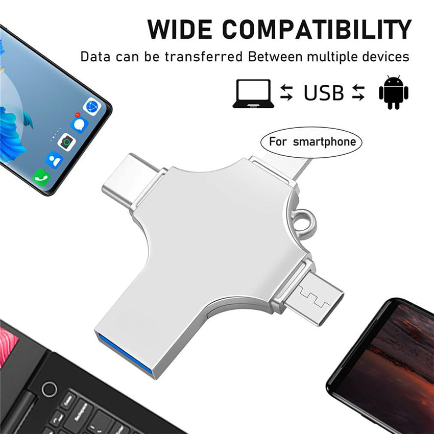 2TB USB 3.0 Flash Drive Memory Photo Stick for iPhone Android iPad Type C 4 IN 1