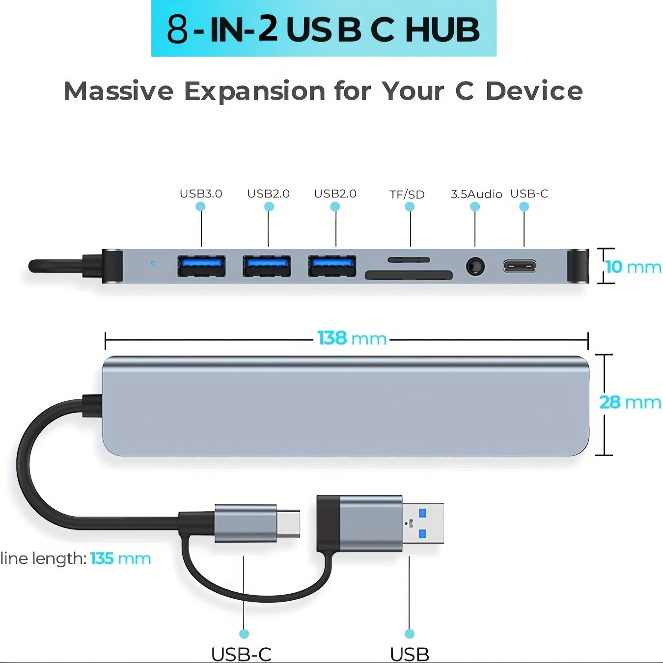 8 In 1 USB Extender USB Hub USB C Hub USB Splitter