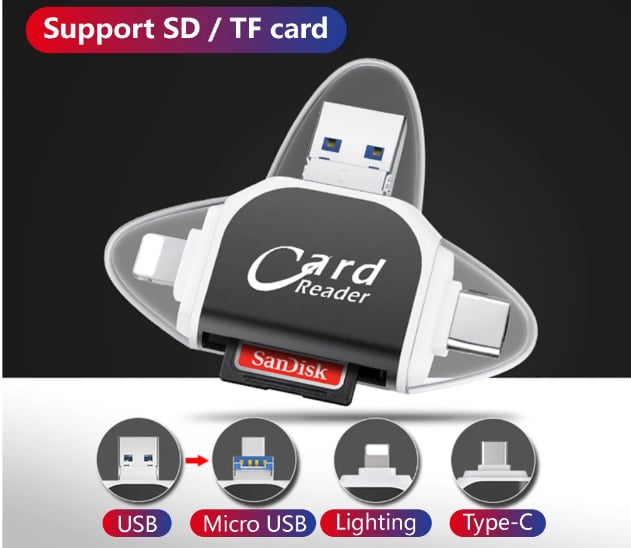 2024 Multi-Port 4 in1 Universal SD TF Card Reader