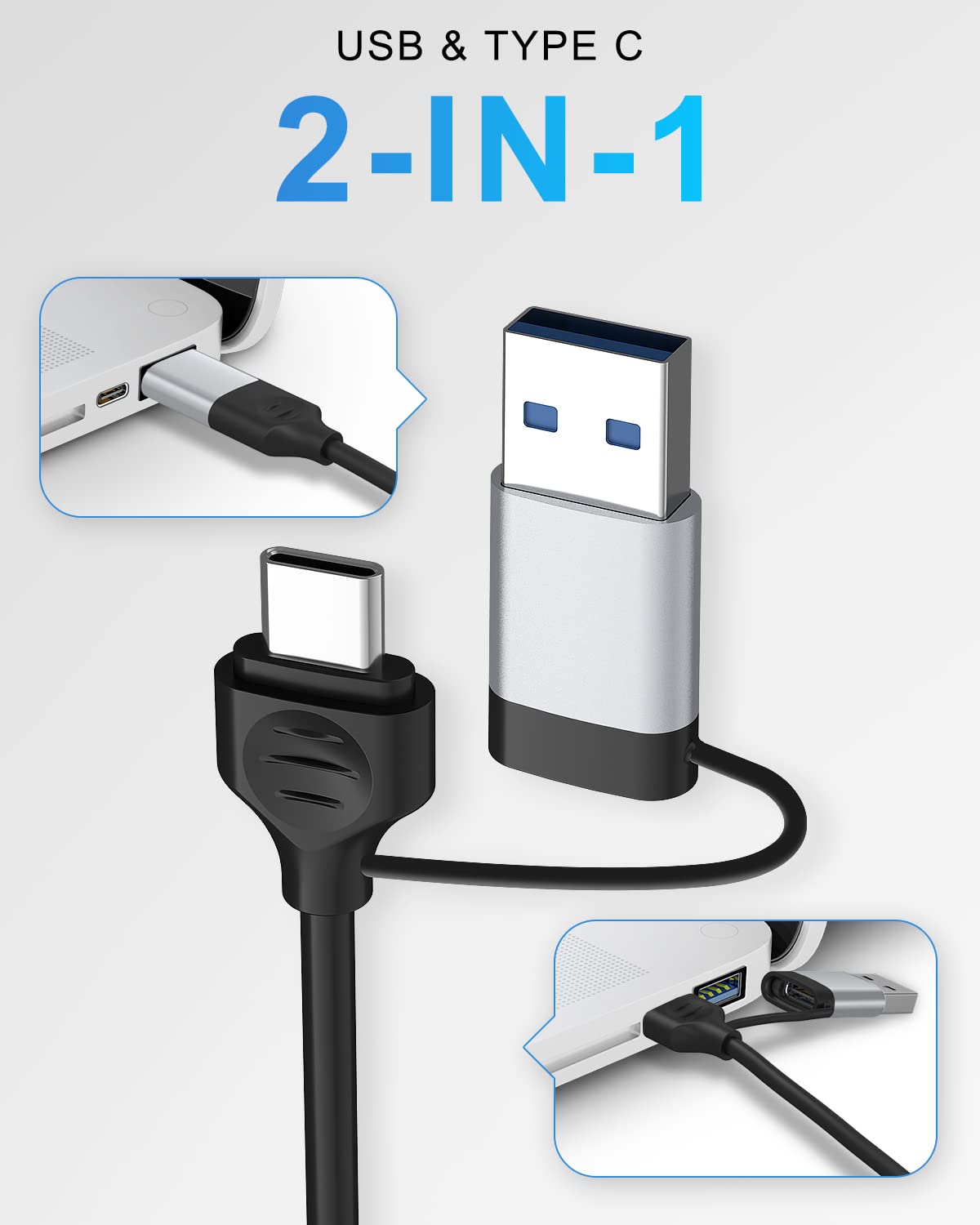 5 in 1 USB C Hub with 1 USB 3.0, 2 USB 2.0, TF/SD/MicroSD Card Reader