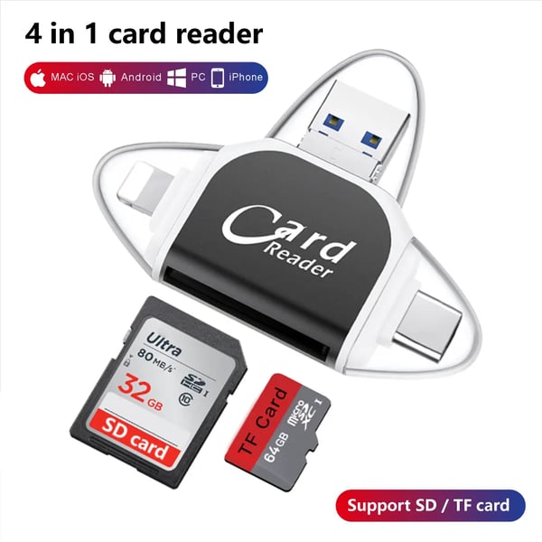 2024 Multi-Port 4 in1 Universal SD TF Card Reader