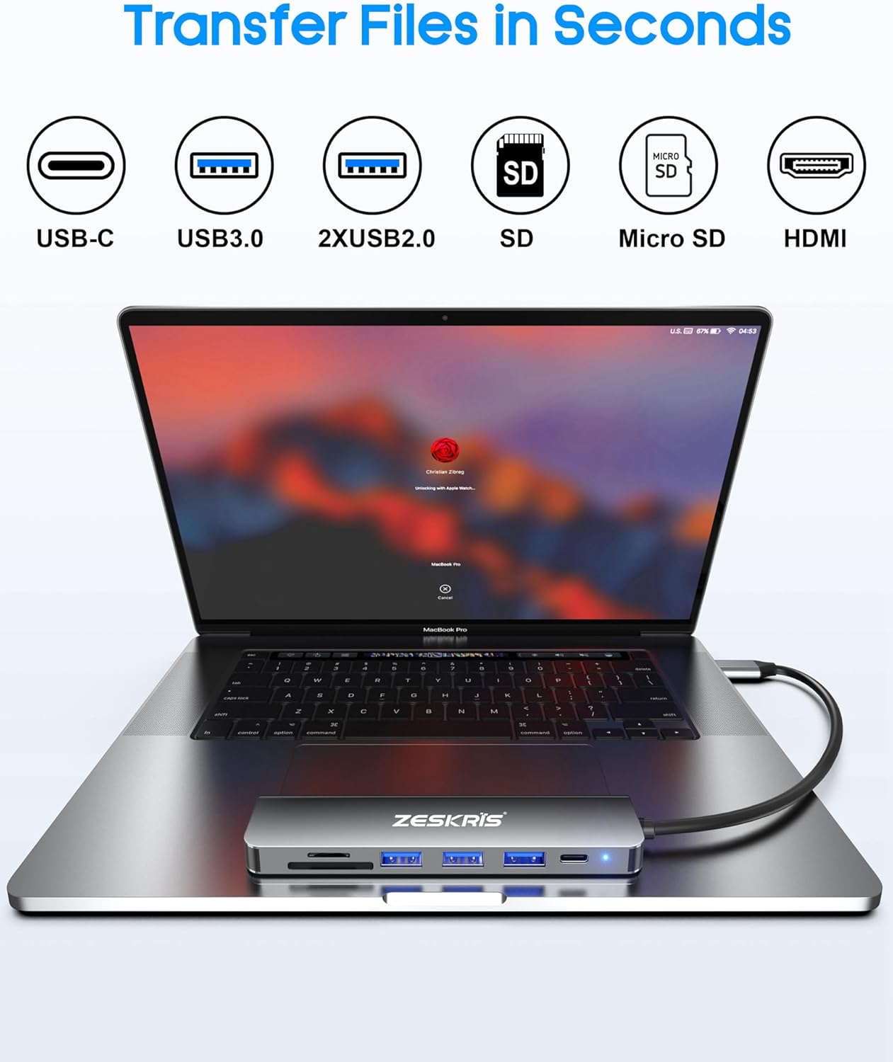 7-in-1 USB C Hub with 4K HDMI, 100W Power Delivery, 3 USB-A Data Ports, SD and TF Card Reader