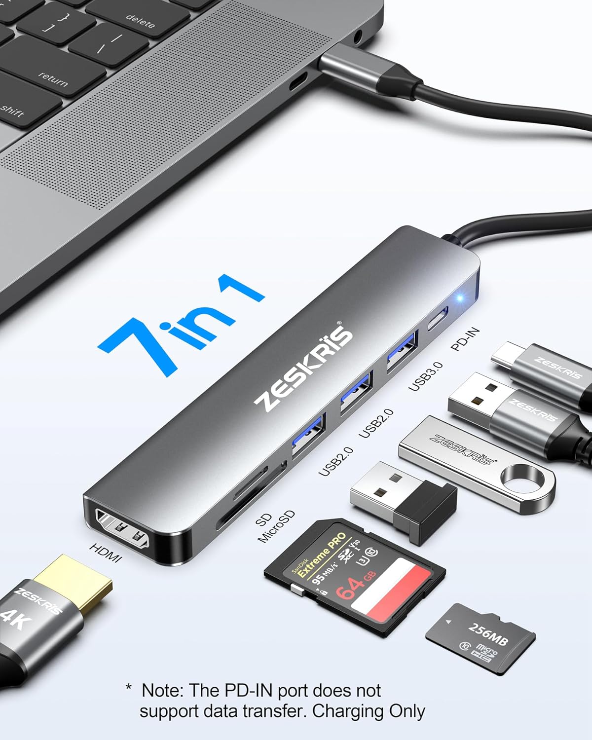 7-in-1 USB C Hub with 4K HDMI, 100W Power Delivery, 3 USB-A Data Ports, SD and TF Card Reader