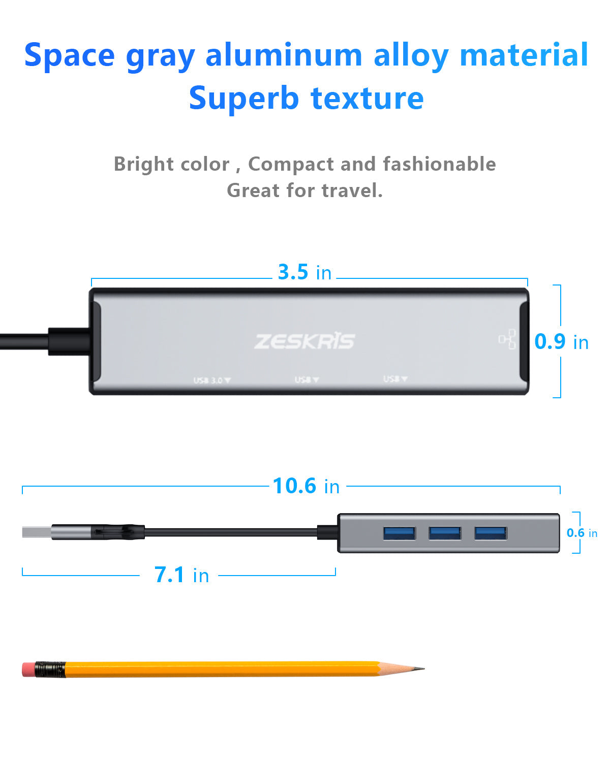 ZESKRIS 4 in 1 USB C Hub with 100Mbps Ethernet Port, 1 USB 3.0 and 2 USB 2.0 Ports