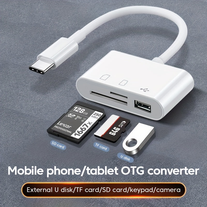 3-in-1 USB-C Card Reader - OTG SD/TF Memory Converter for iPad Pro, for MacBook & Other Tablets