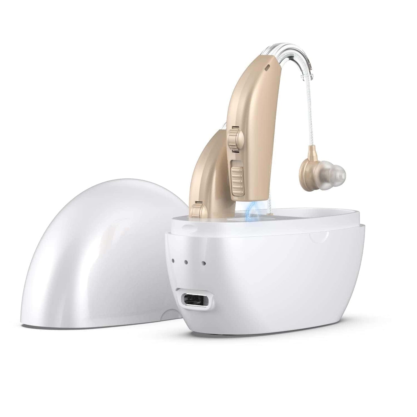 Rechargeable Hearing Aids for Seniors - Noise Cancelling Hearing Amplifiers with Charging Case & Volume Control (Beige)