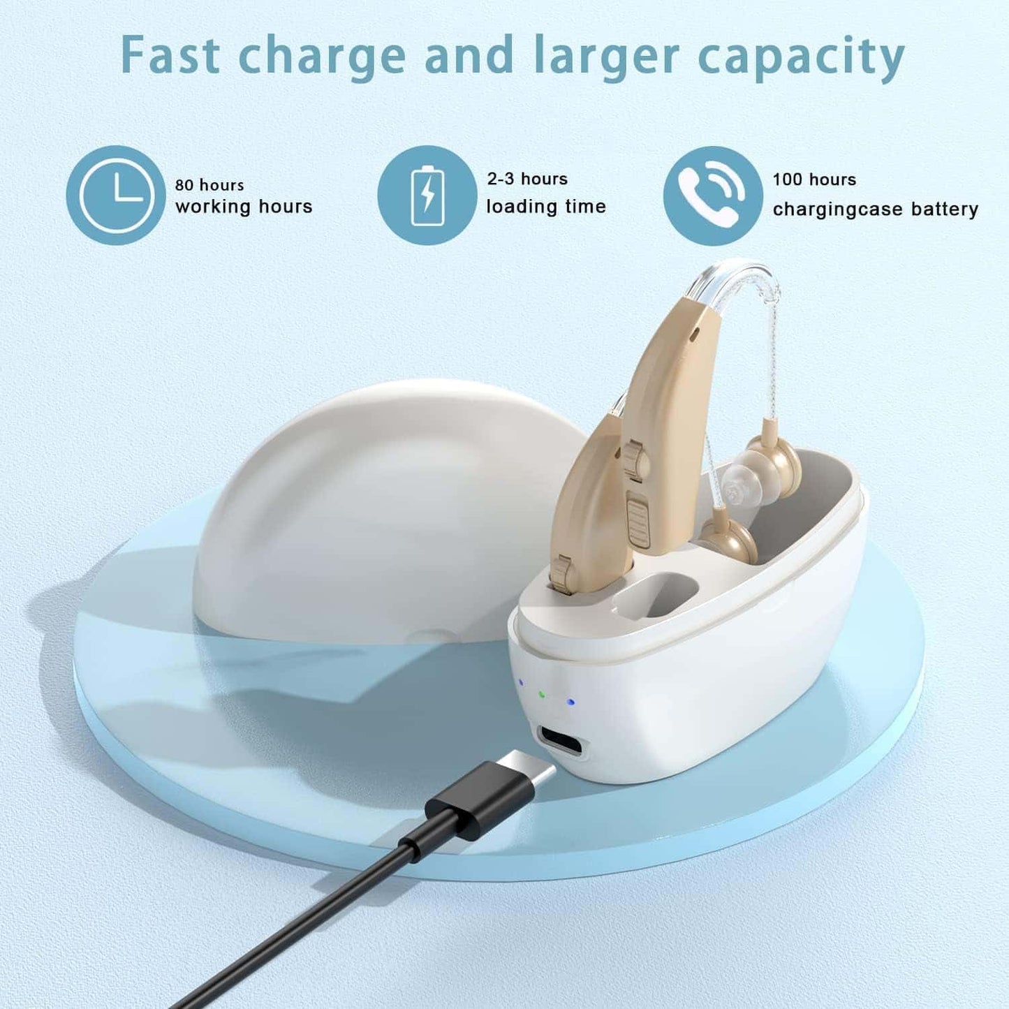 Rechargeable Hearing Aids for Seniors - Noise Cancelling Hearing Amplifiers with Charging Case & Volume Control (Beige)