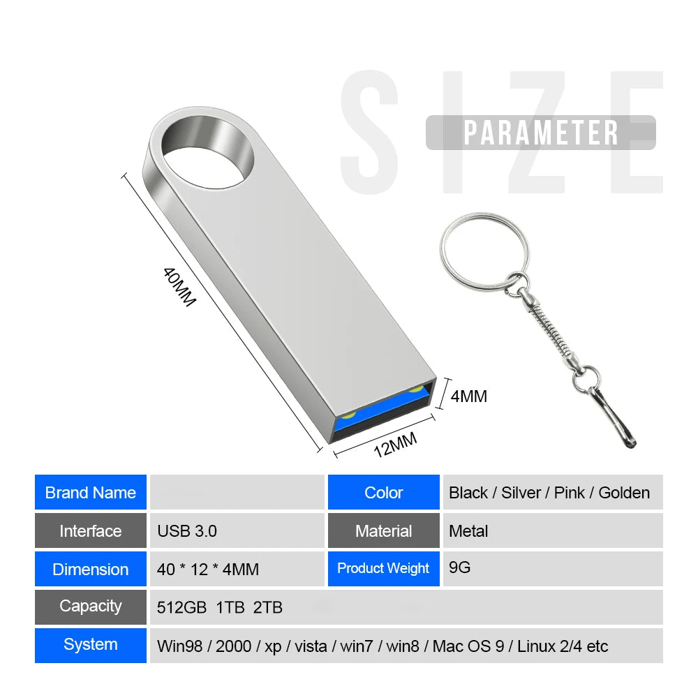 Super Usb 3.0 2TB Metal Pen Drive High Speed Portable